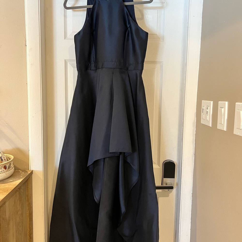 Navy blue asymmetrical lulus dress, worn to wedding once